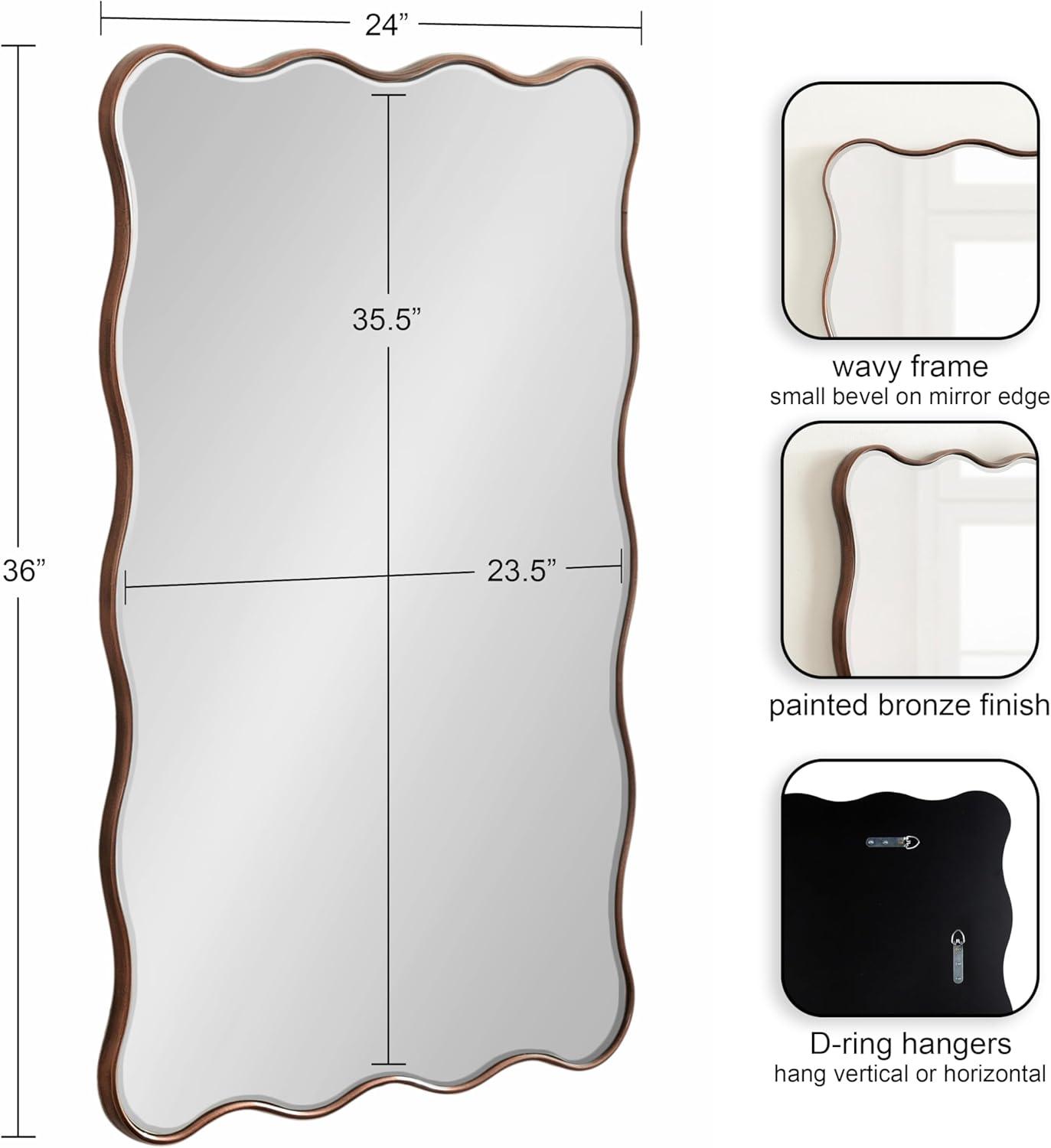 Kate and Laurel Viona Modern Scalloped Rectangle Mirror, 24 x 36, Bronze, Decorative Bathroom Mirror for Over Sink with Unique Rippled Edge for Wavy Wall Decor Accent
