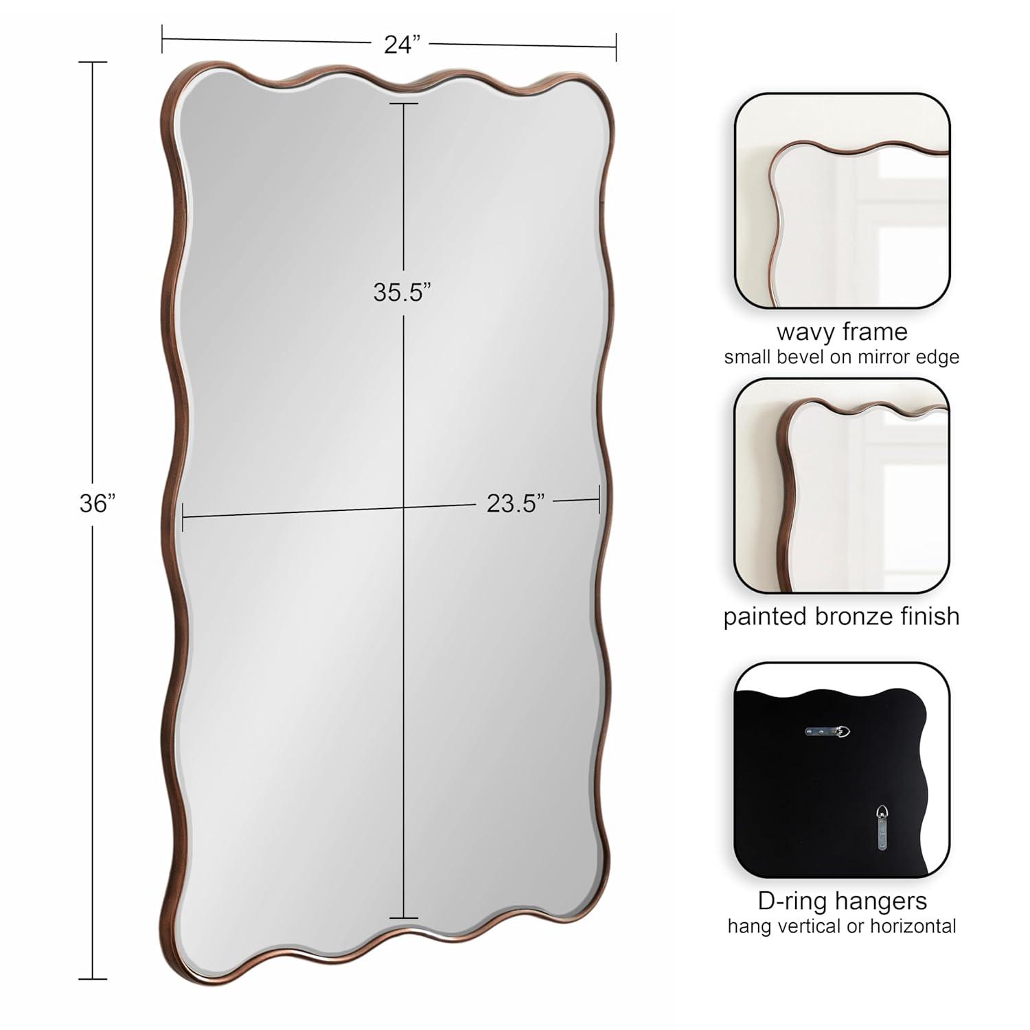 Kate and Laurel Viona Modern Scalloped Rectangle Mirror, 24 x 36, Bronze, Decorative Bathroom Mirror for Over Sink with Unique Rippled Edge for Wavy Wall Decor Accent