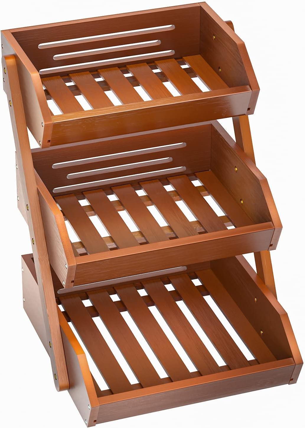 Brown Bamboo 3-Tier Fruit and Vegetable Storage Basket