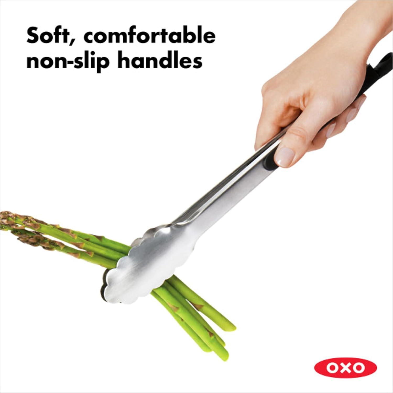 OXO 12 Inch Heavy Duty Brushed Stainless Steel Outdoor Indoor Grilling Tongs