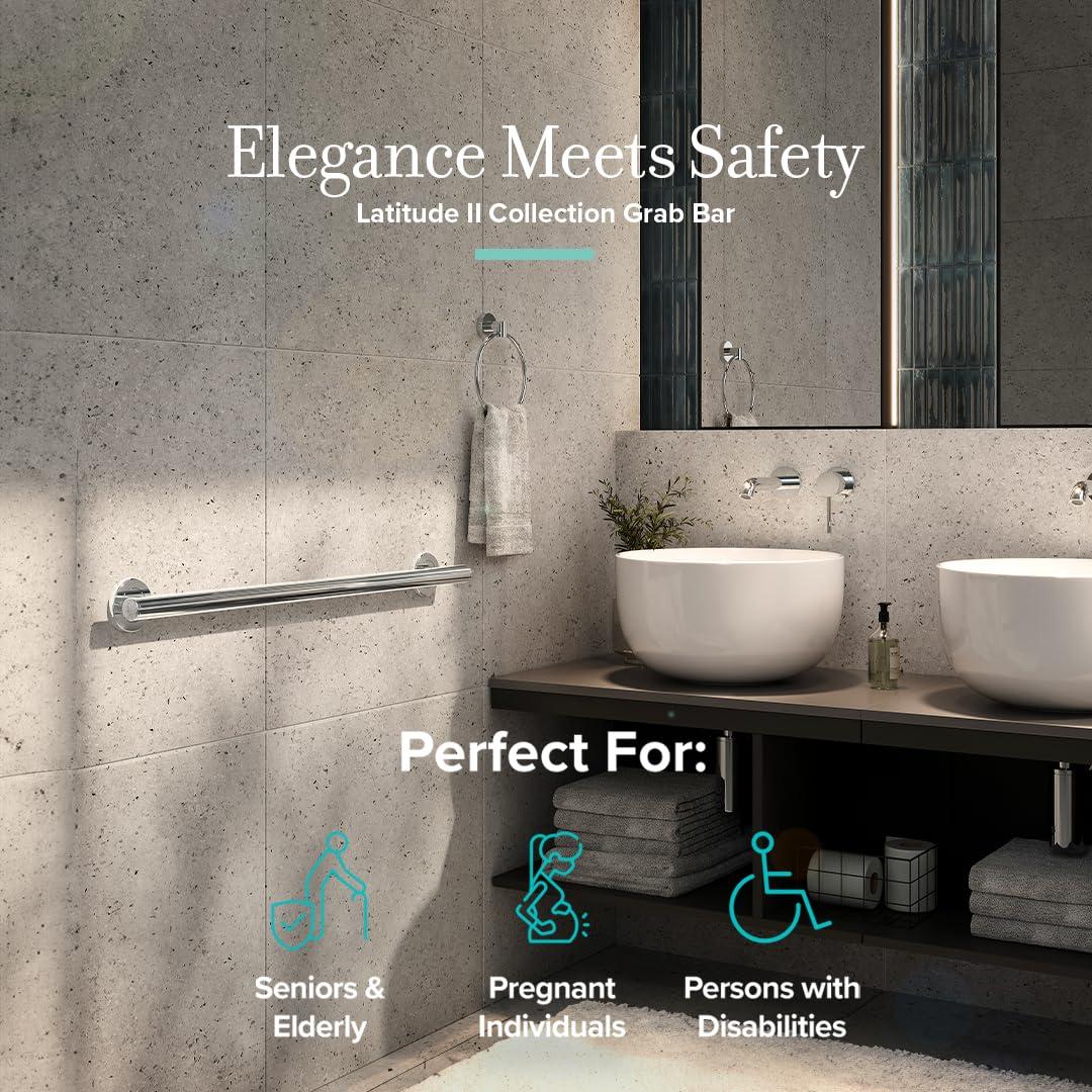 Latitude II Stainless Steel Wall Mount Grab Bar | ADA Compliant Safety Bar For Bathroom