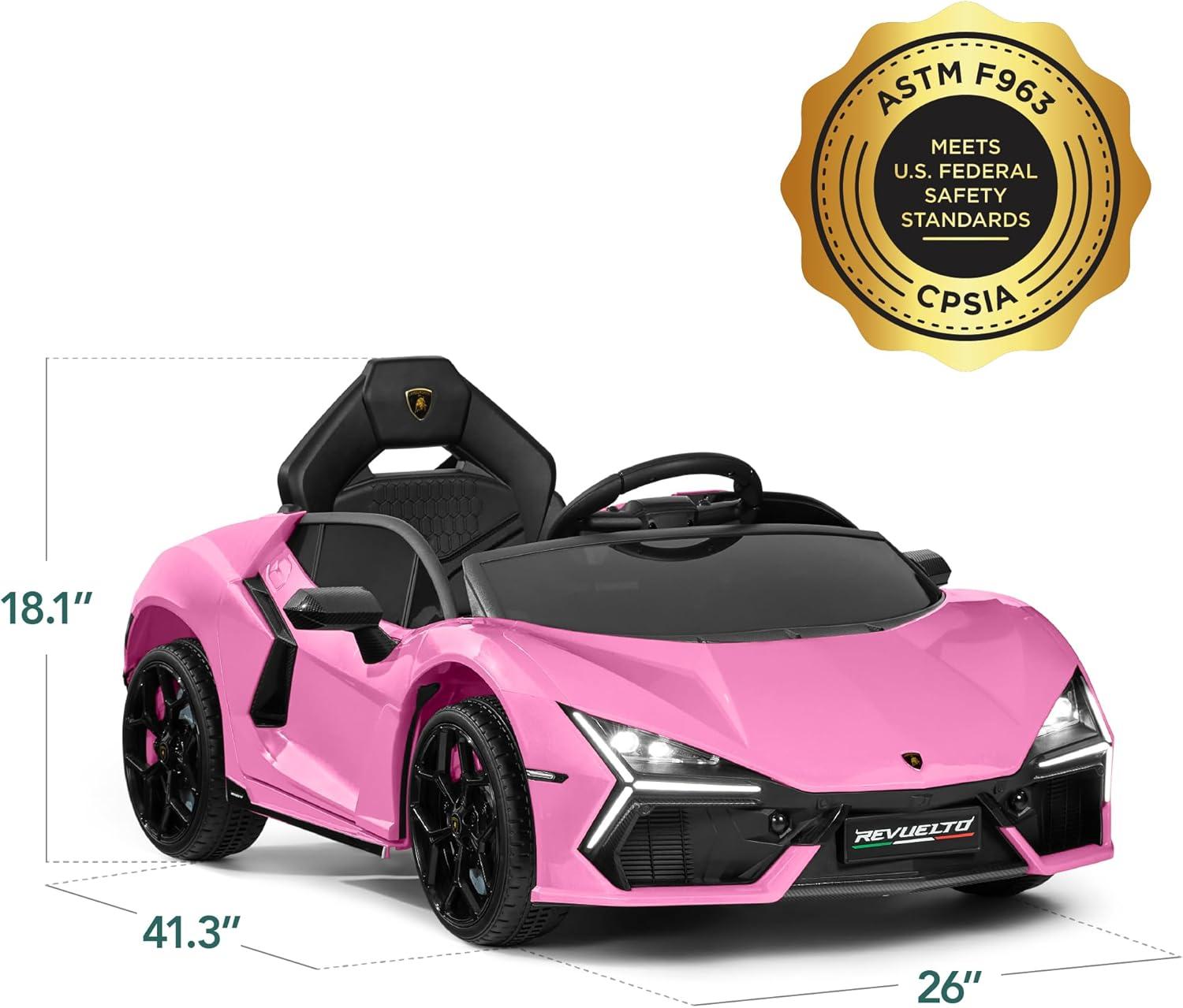 Best Choice Products Kids 12V Ride-On Car Officially Licensed Lamborghini Revuelto w/ Remote, LED Lights - Pink