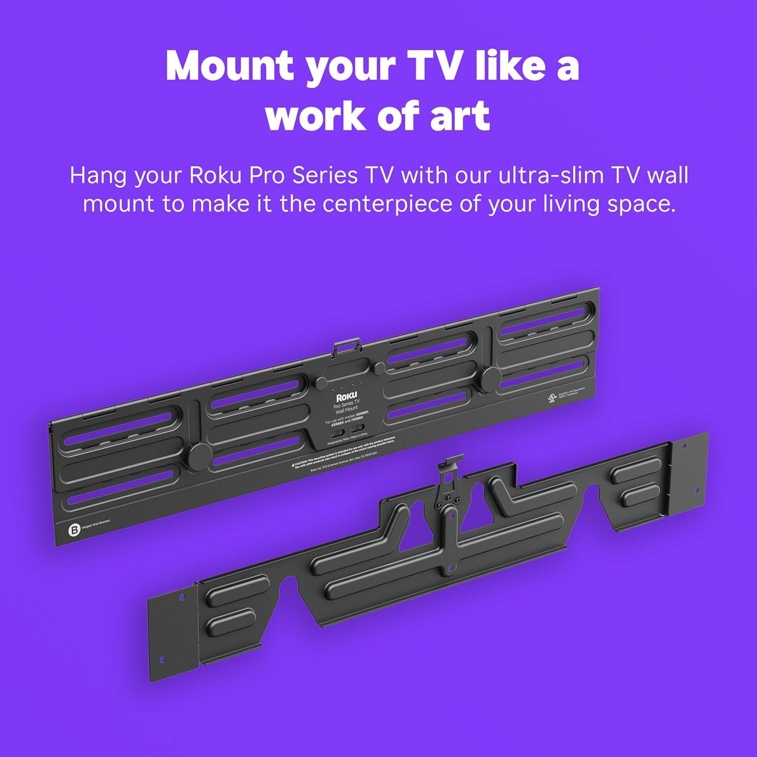 Roku Wall Mount Kit for 65-Inch Pro Series TV - Ultra-Slim with Minimalist, Flat Design - Hinged TV Mount and Kickstand for Easy Access to Cables