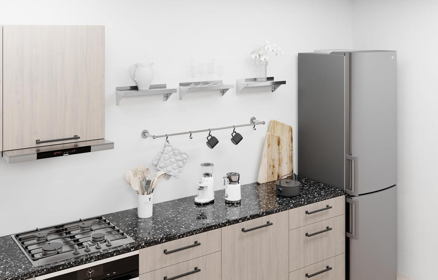 16" Stainless Steel Wall Shelf with Rounded Edge