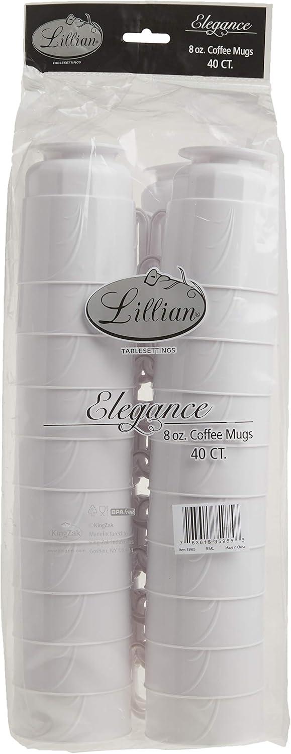 Lillian Plastic Table settings Elegance Coffee White Mug Pearl 8 oz 40Count