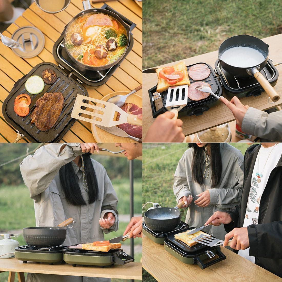 Naturehike 2-in-1 Gas Camping Stove, Frying Pan, Stove with Adjustable Burners, 88.18 oz, Carrying Handle, Portable, Iron SkilletPerfect for Camping & Hiking, Emergency Cooking Stove, Christmas party