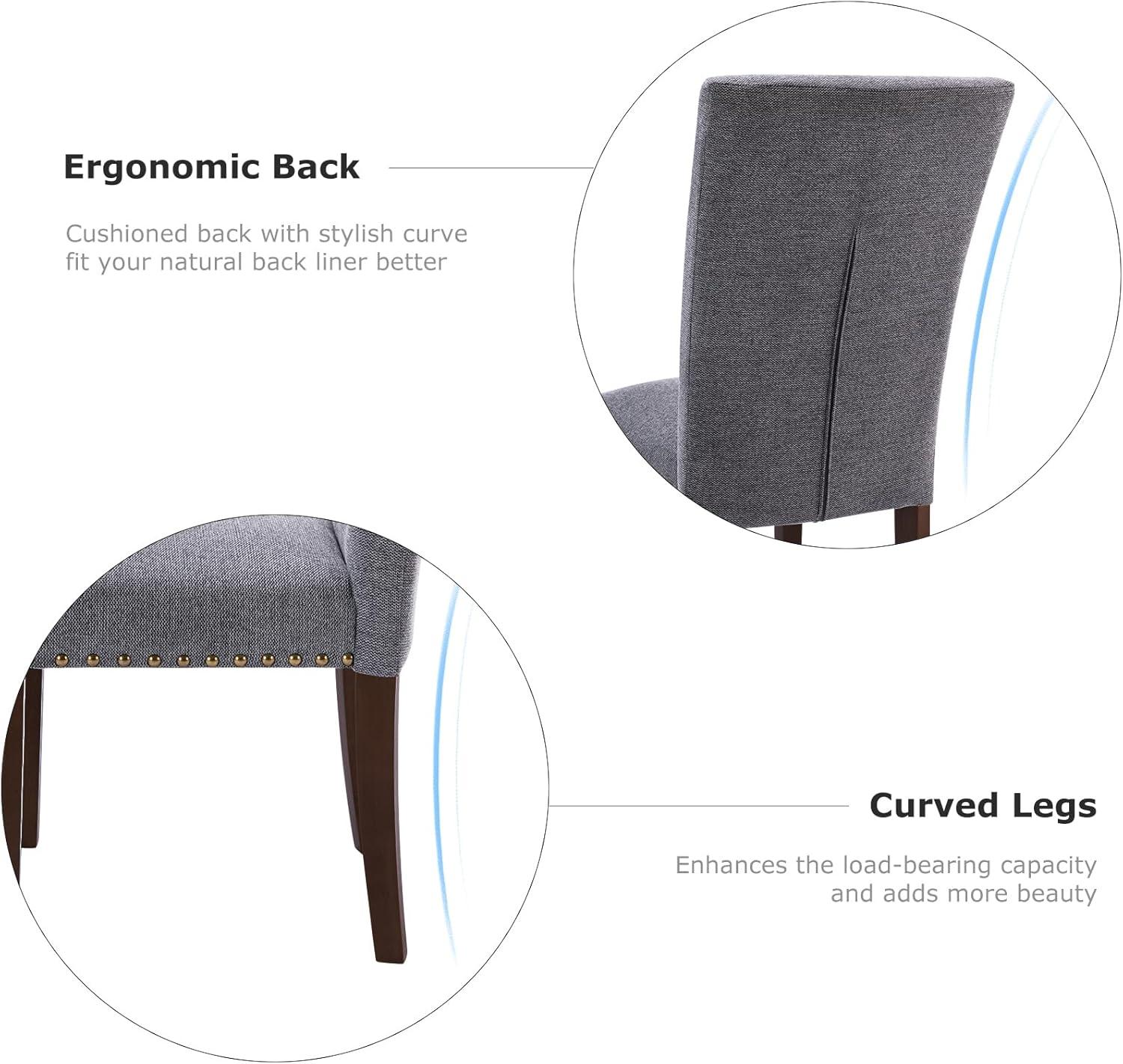 COLAMY Upholstered Parsons Dining Chairs Set of 4, Fabric Dining Room Kitchen Side Chair with Nailhead Trim and Wood Legs - Dark Grey