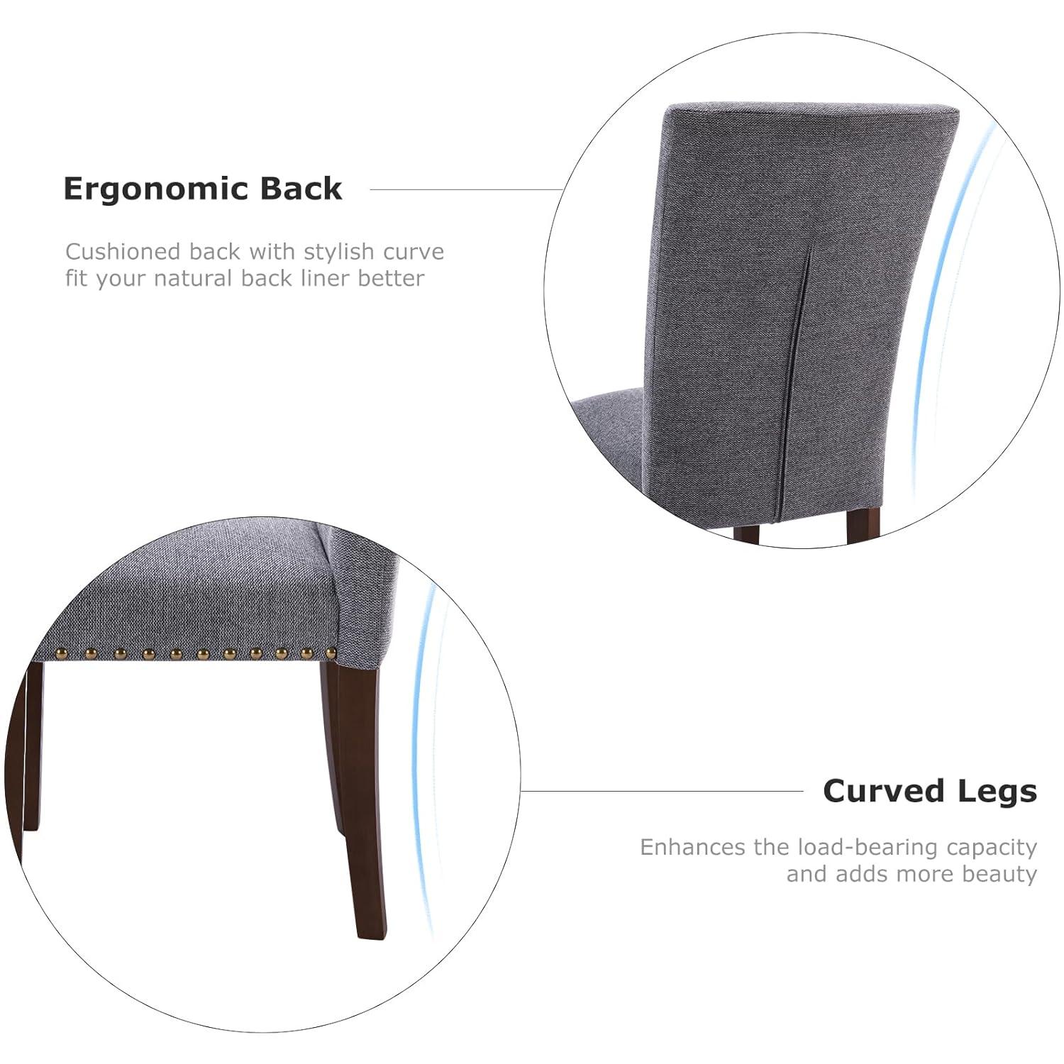 COLAMY Upholstered Parsons Dining Chairs Set of 4, Fabric Dining Room Kitchen Side Chair with Nailhead Trim and Wood Legs - Dark Grey