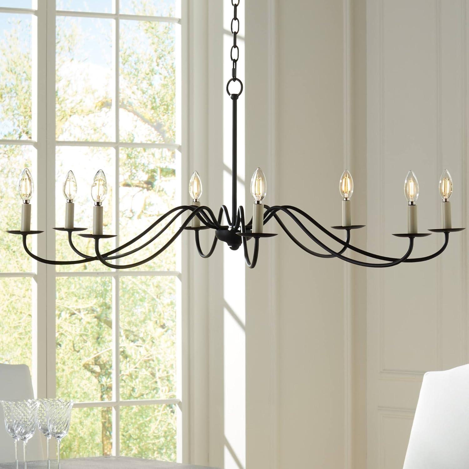 Franklin Iron Works Soft Gold Chandelier 42" Wide Farmhouse Rustic Bent Arms 8-Light Fixture for Dining Room Living House Home Foyer Kitchen Island