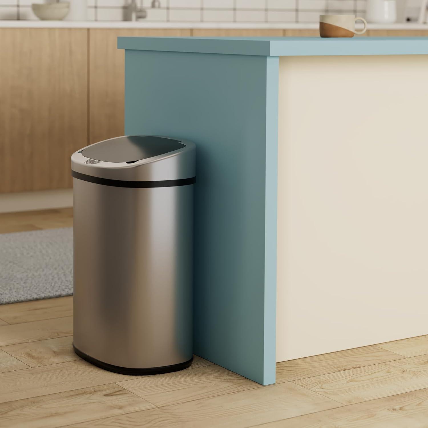FDW Kitchen Trash Can with Lid, 13 Gallon Automatic Garbage Can for Bathroom Bedroom Home Office 50 Liter Touch Free Stainless Steel Waste Bin,Black