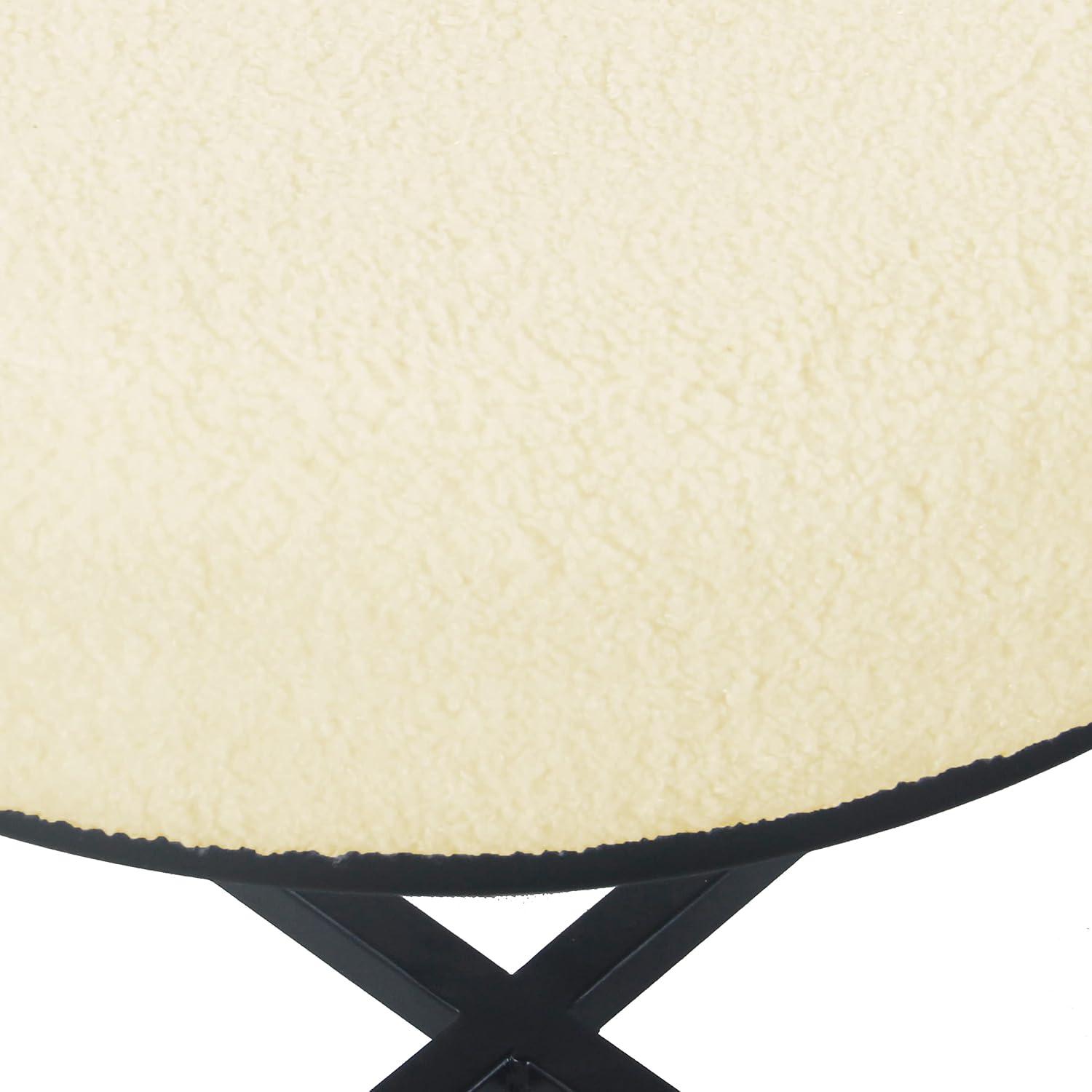 HomePop Home Decor | Faux Fur Round Ottoman Stool | Faux Fur Stool Ottoman for Living Room & Bedroom | Decorative Home Furniture, Cream Faux Sheepskin