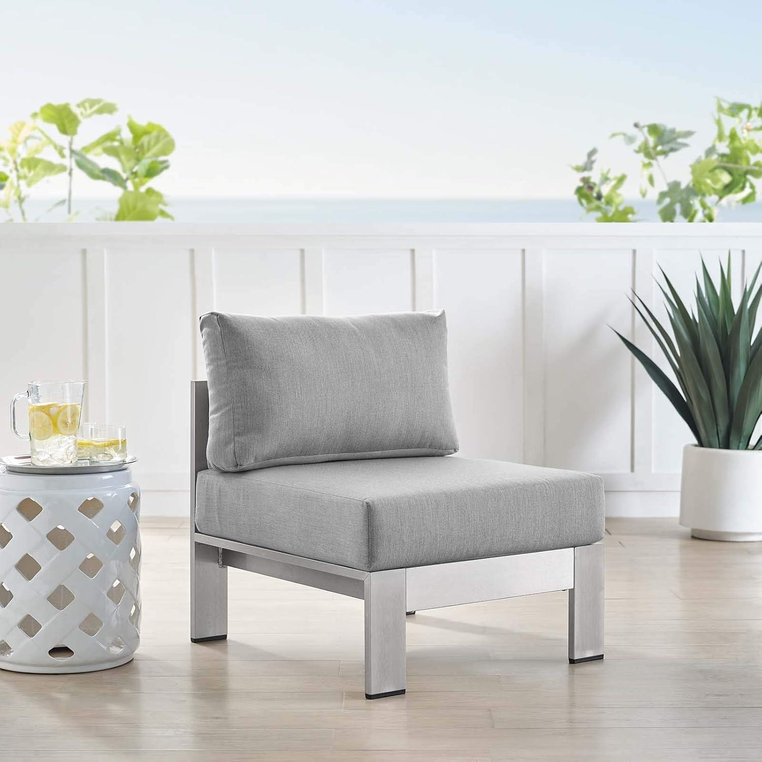 Modway Shore 23.5" Fabric Outdoor Patio Armless Chair in Silver Gray
