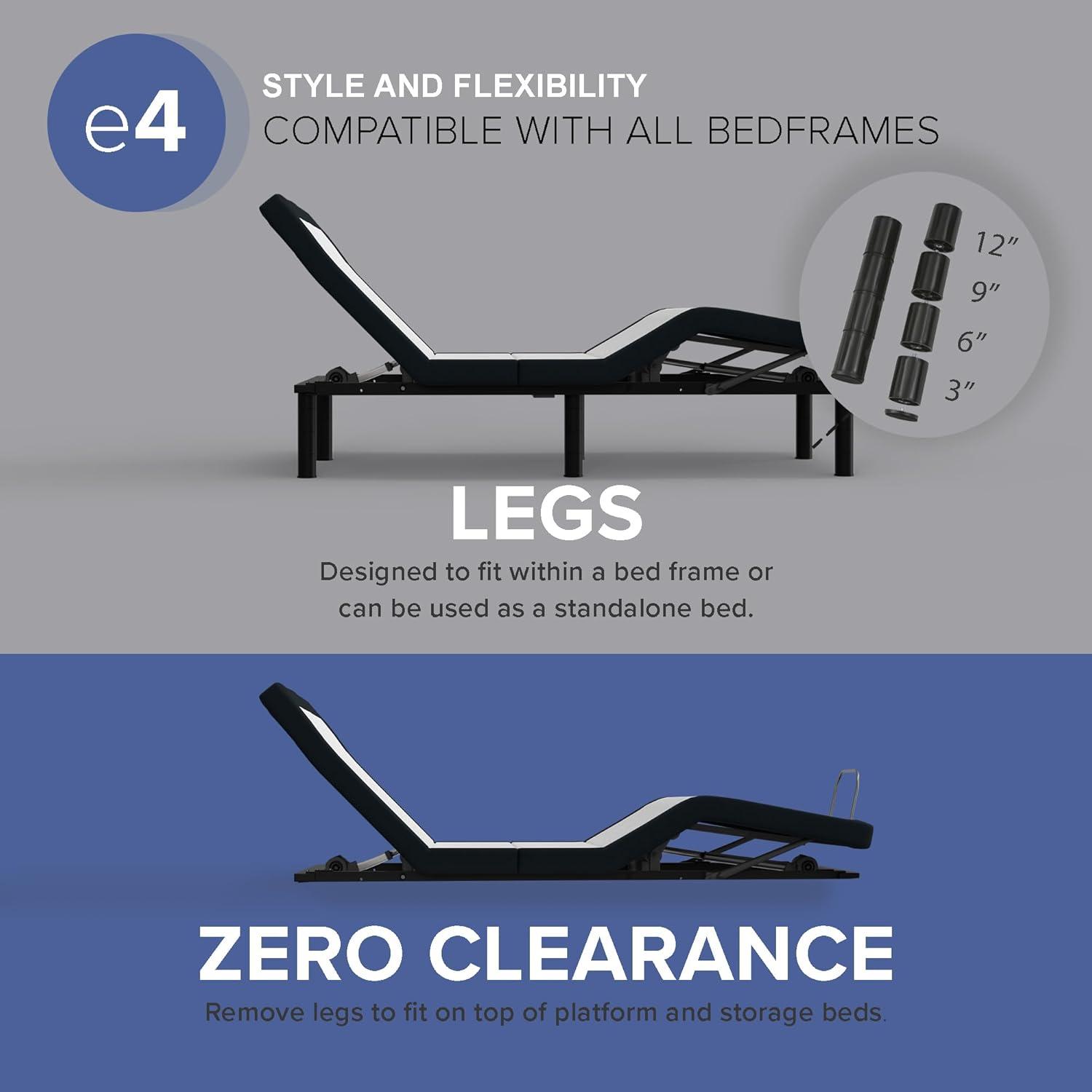 e4 Premium Adjustable Bed Frame with Zero Gravity. Massage, USB and more.