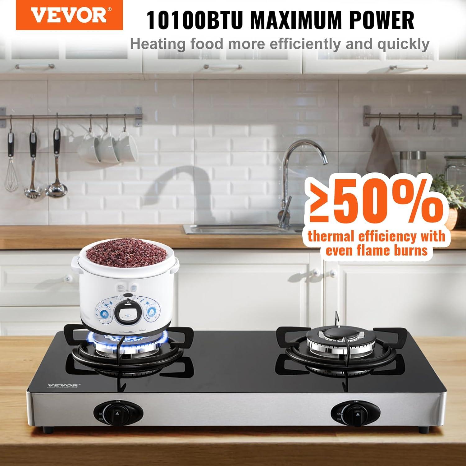 VEVOR 24" Black Natural Gas 2 Burner Cooktop