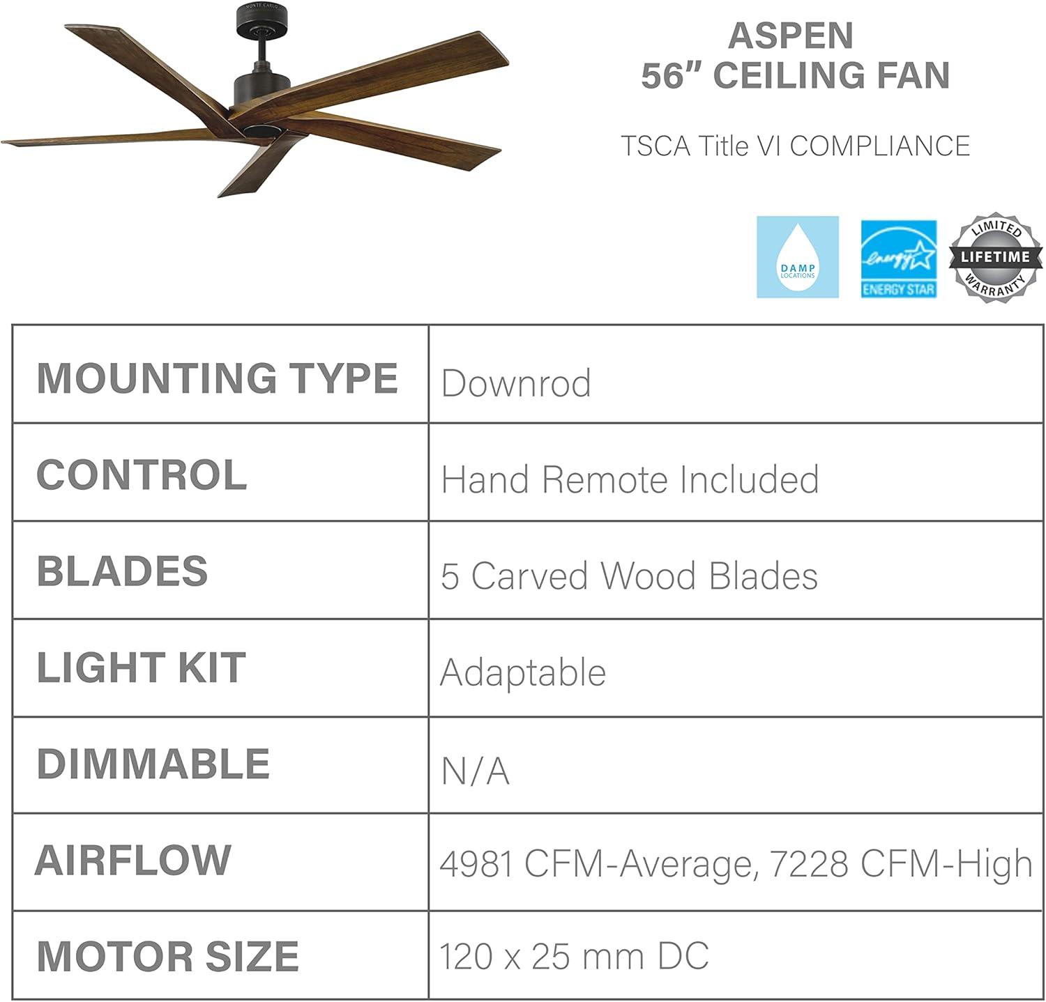 Monte Carlo 5Aspr56 Aspen 56" 5 Blade Indoor Ceiling Fan - Grey