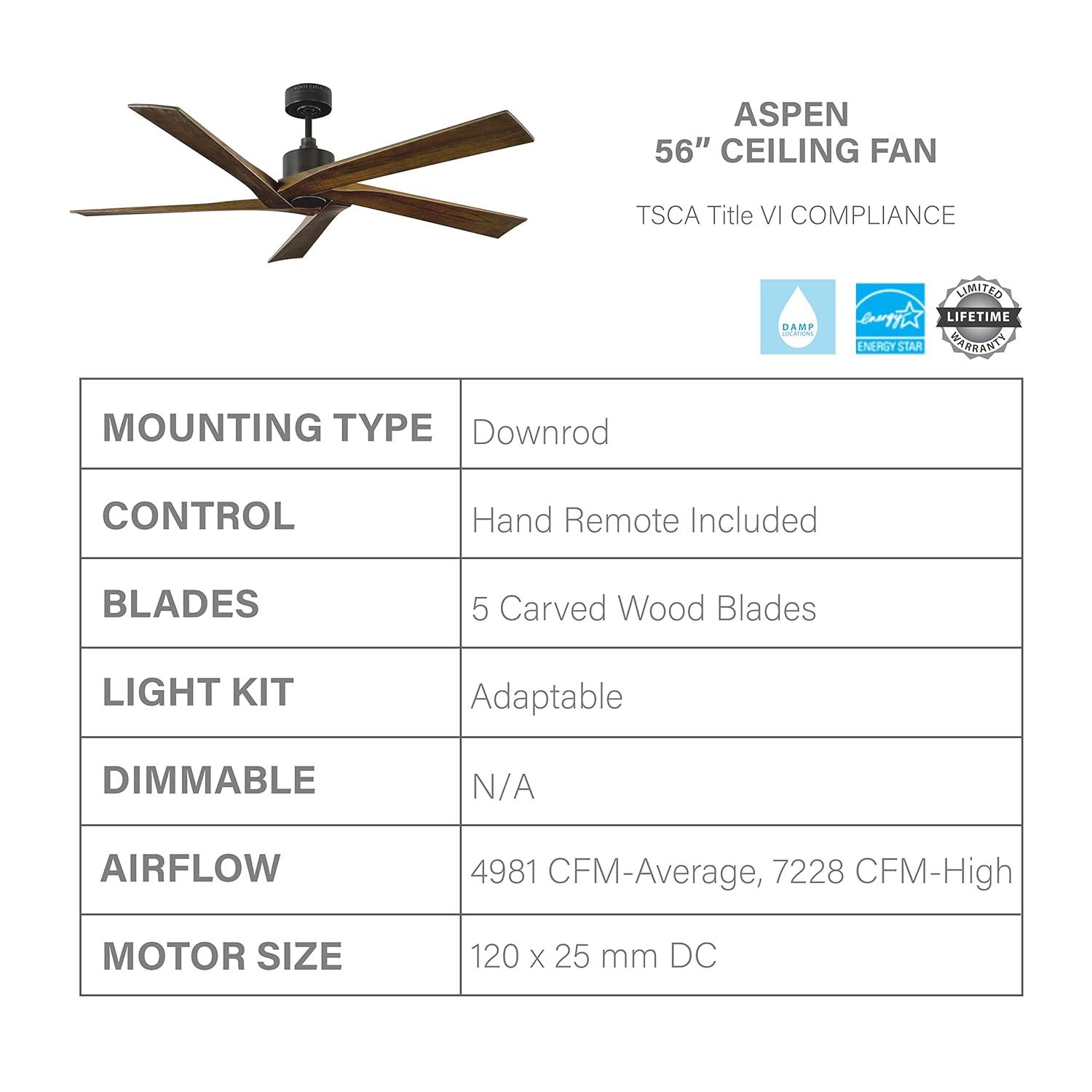 Monte Carlo 5Aspr56 Aspen 56" 5 Blade Indoor Ceiling Fan - Grey