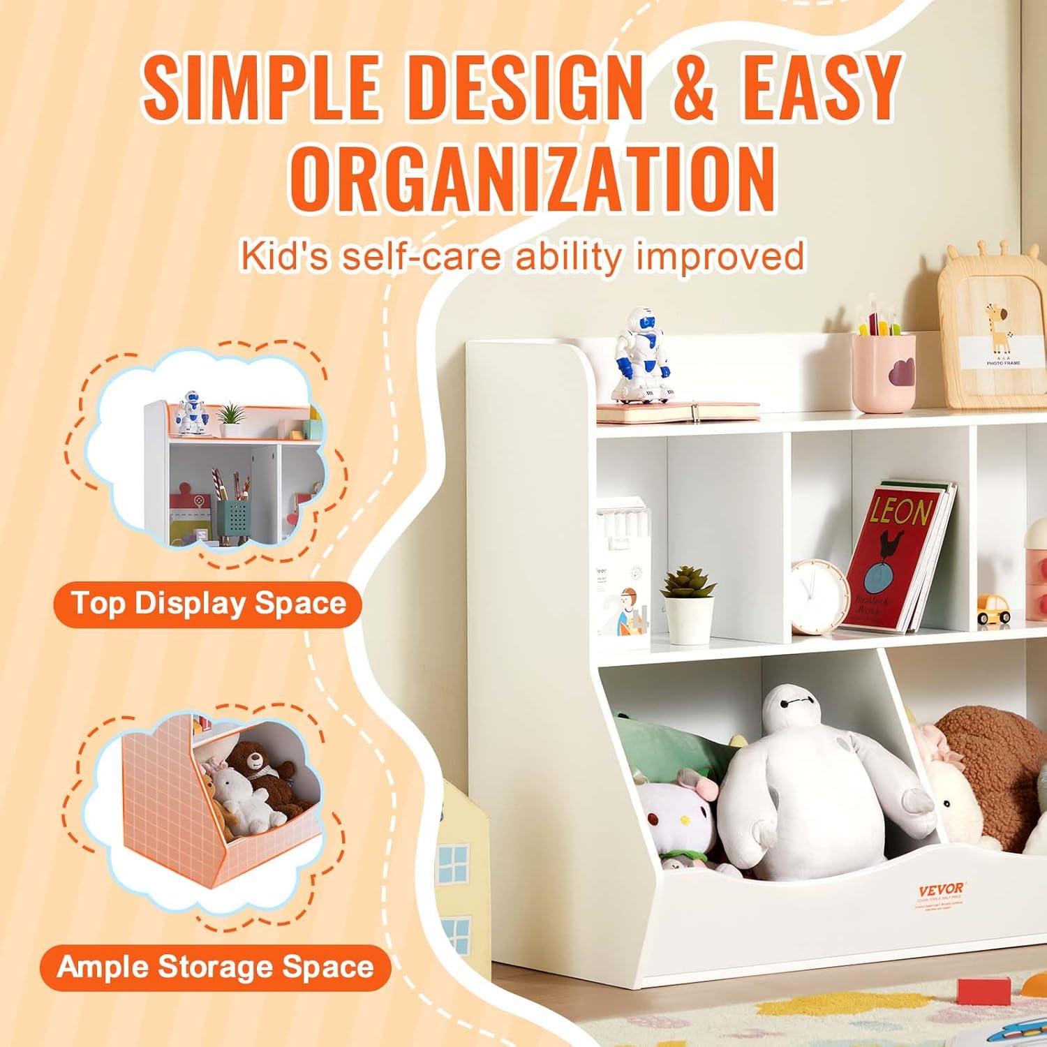 White 35" Kids Toy Storage Organizer with Bookshelf