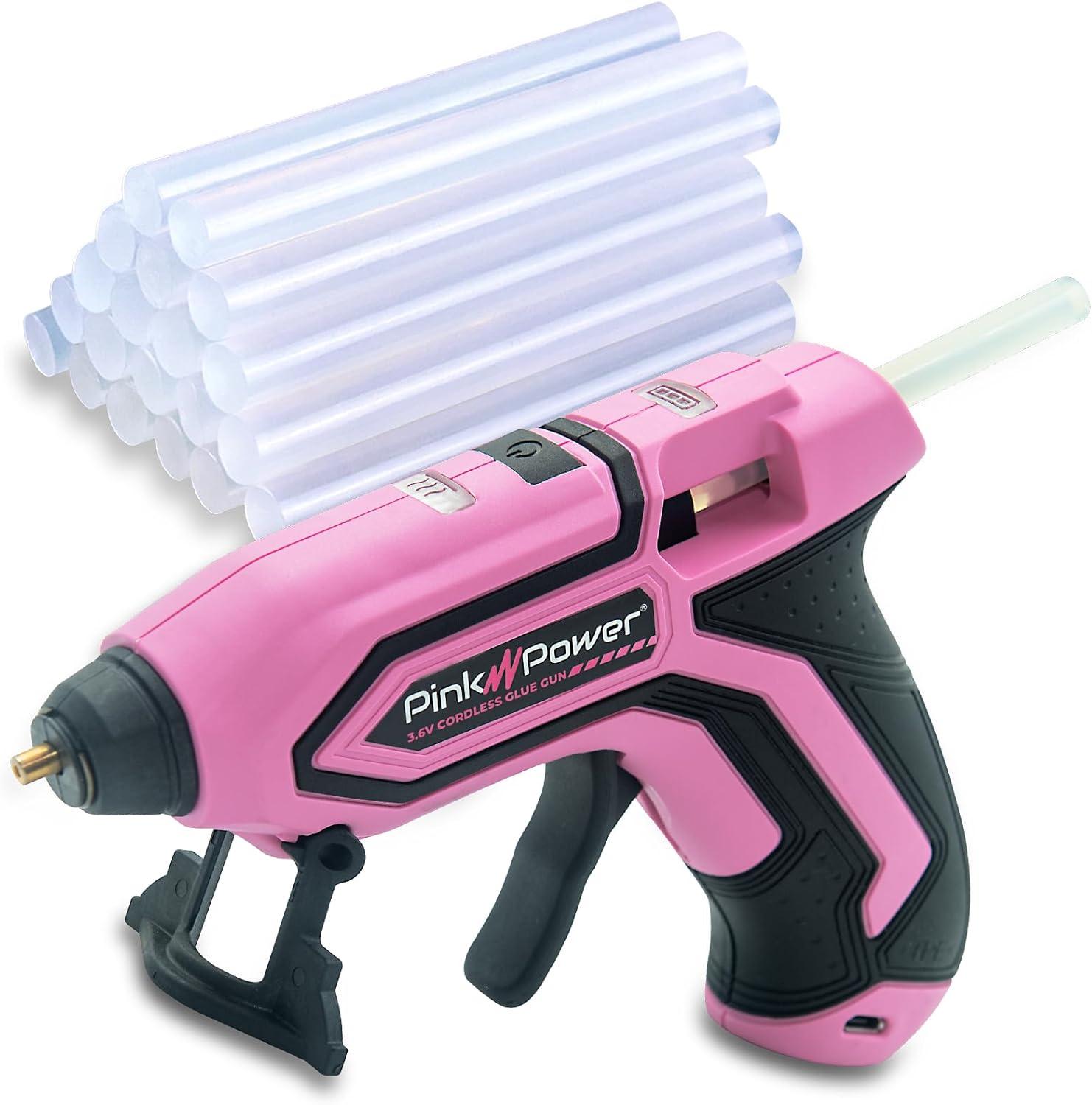 Pink Cordless Mini Hot Glue Gun with Stand and Glue Sticks