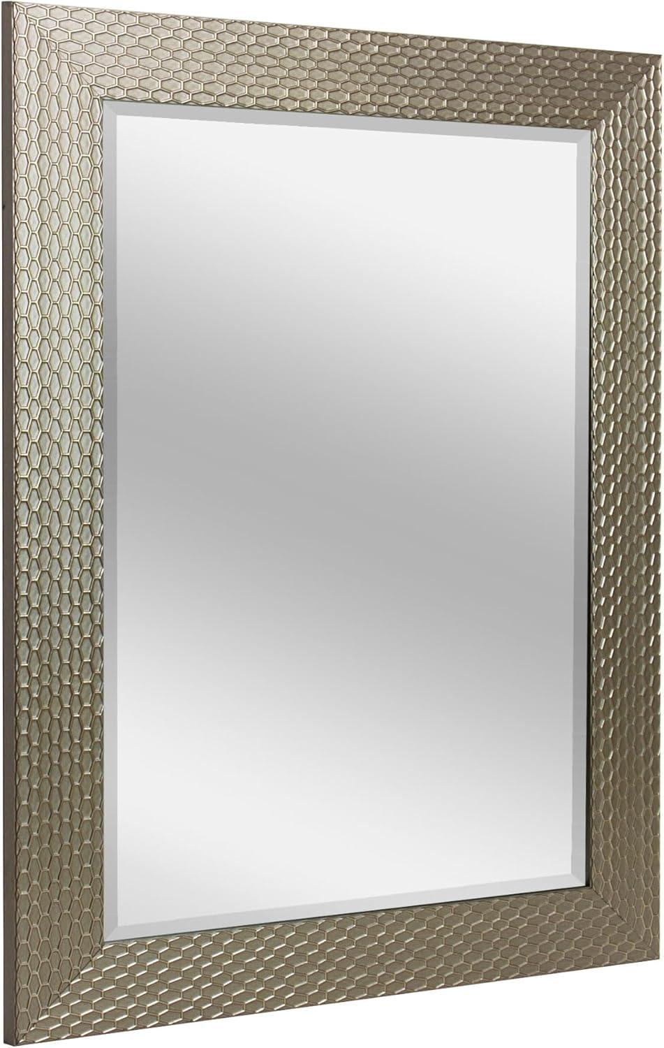 Champagne Silver Honeycomb Beveled Rectangular Wall Mirror