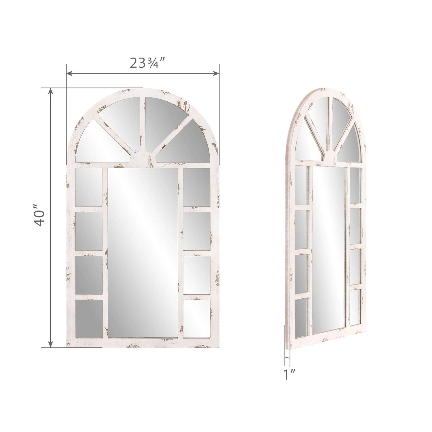 Patton Wall Decor Arch Windowpane Wall Mirror, Distressed White, 24x40"