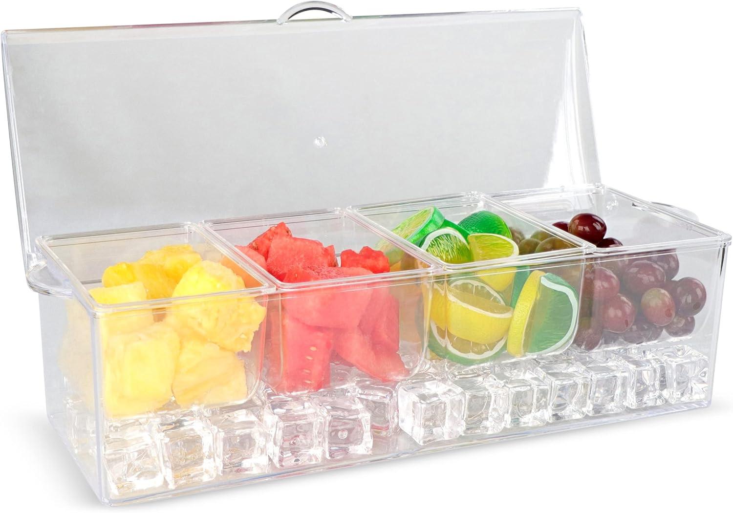 7Penn | Condiment Tray with Ice Chamber Lid Tongs Spoons 5 Condiment Containers