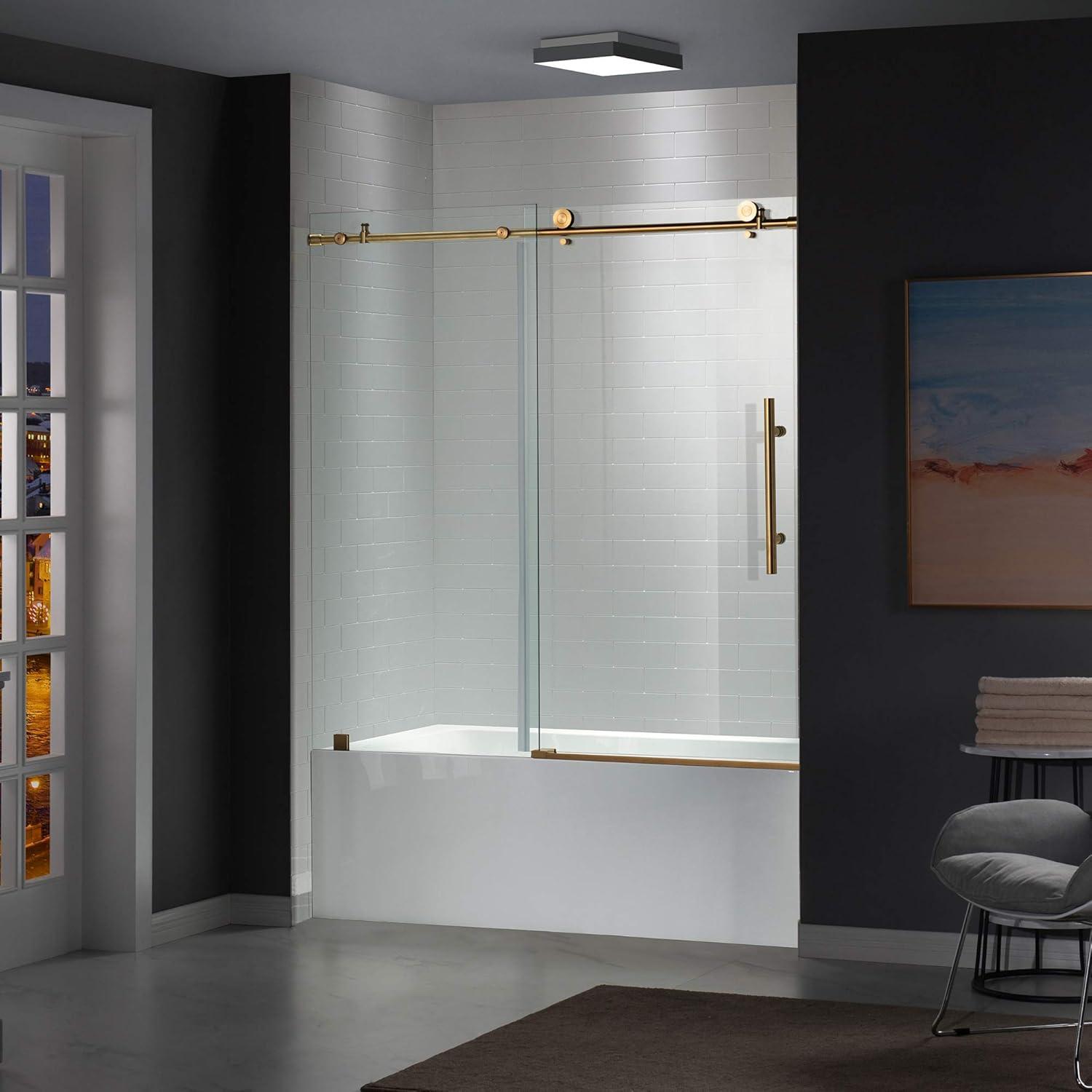 56"-60" W x 62" H Single Sliding Frameless Bathtub Door with 3/8"(10mm) Clear Tempered Glass