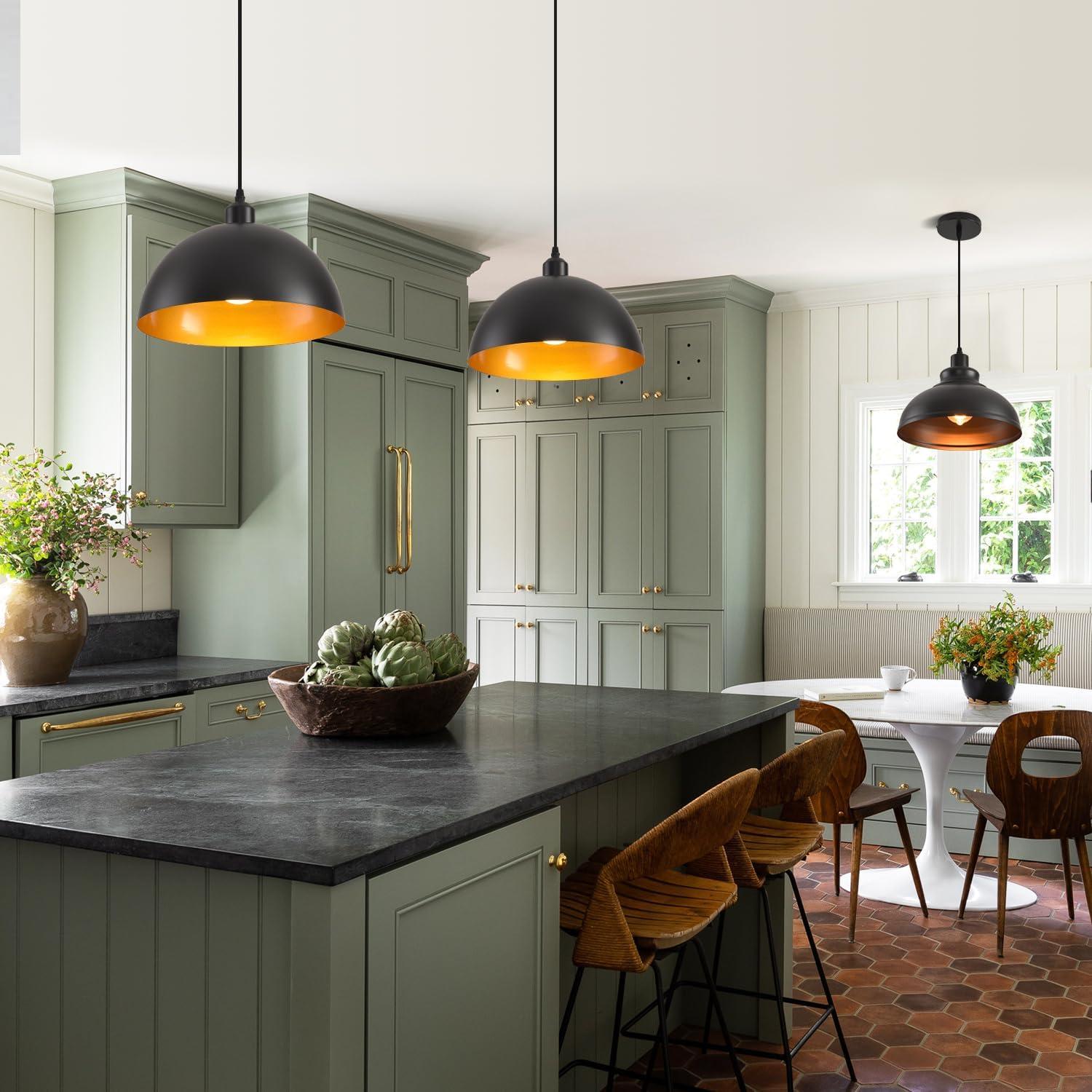 2-Pack Black Pendant Lights, 11.81'' Modern Pendant Lights Kitchen Island, Dome Large Pendant Light for Dining Room Foyer Bedroom Entryway Hallway Light Fixtures