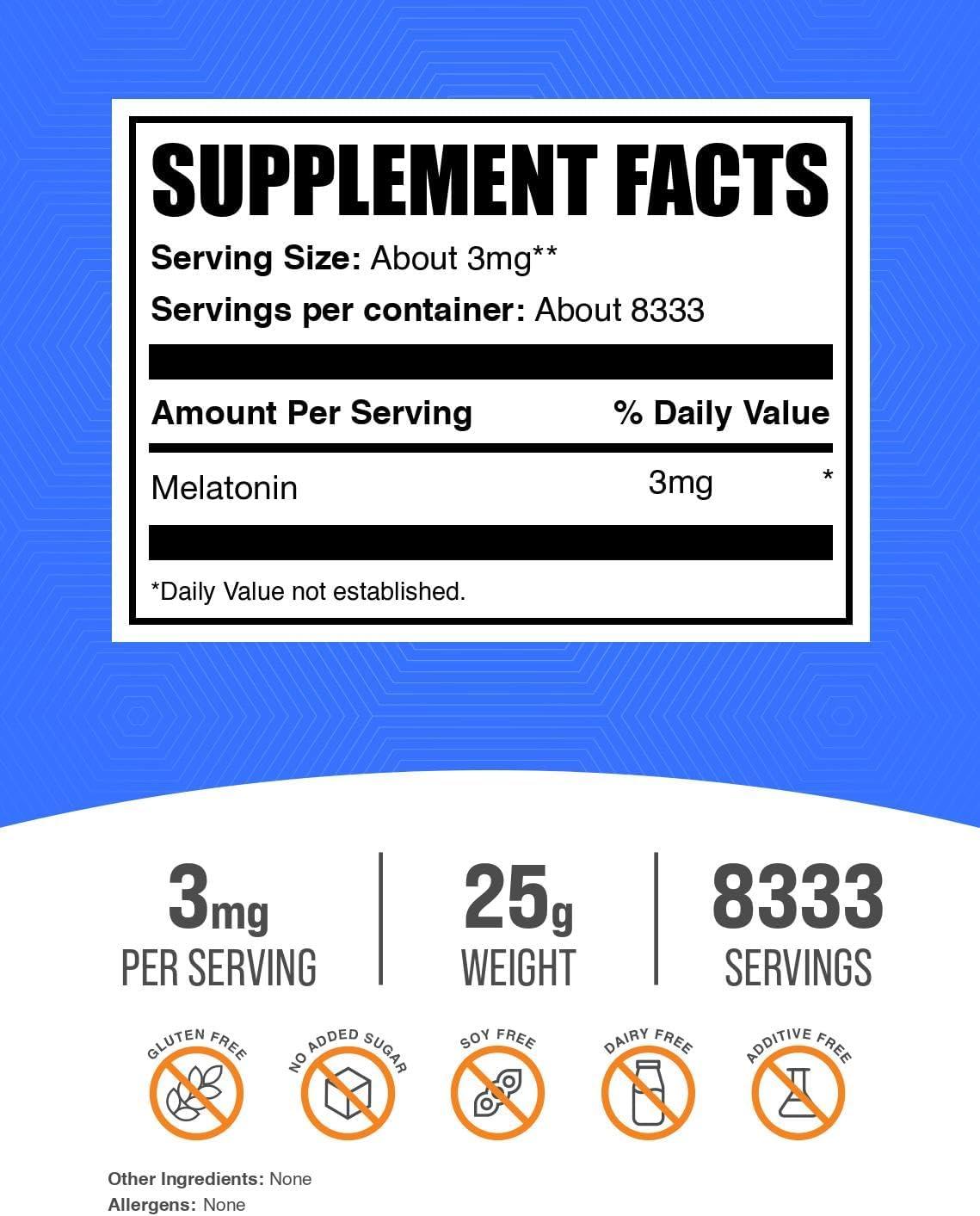 Vegan Unflavored Melatonin Powder for Sleep Support, 25g