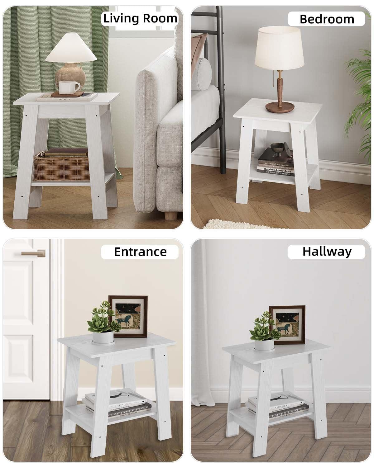 Nasitip 2-Tier End Table, Small Side Table, Nightstand with Storage Shelf, Narrow Side Table for Small Spaces(White)