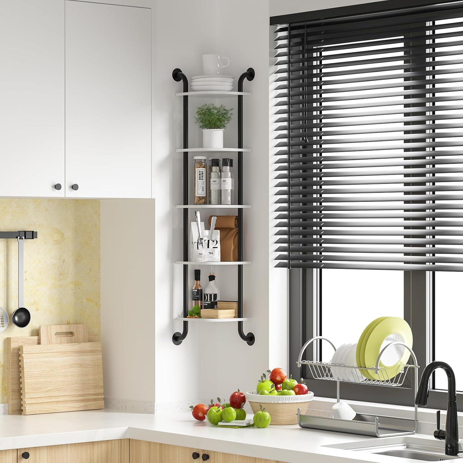 Corner Shelf 5-Tier Wall Shelves, Floating Corner Shelves, Wall Mounted Shelves for Bedroom Decor, Bathroom and Living Room Decor (White)