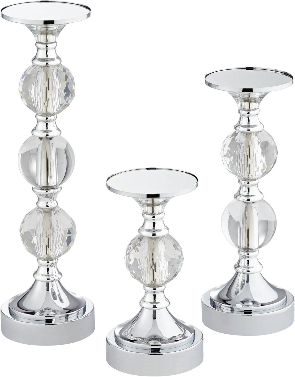 Dahlia Studios Caroline Chrome and Crystal Pillar Candle Holders Set of 3