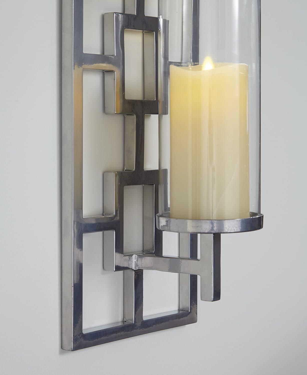 Contemporary Silver Metal Wall Sconce, 22" Height