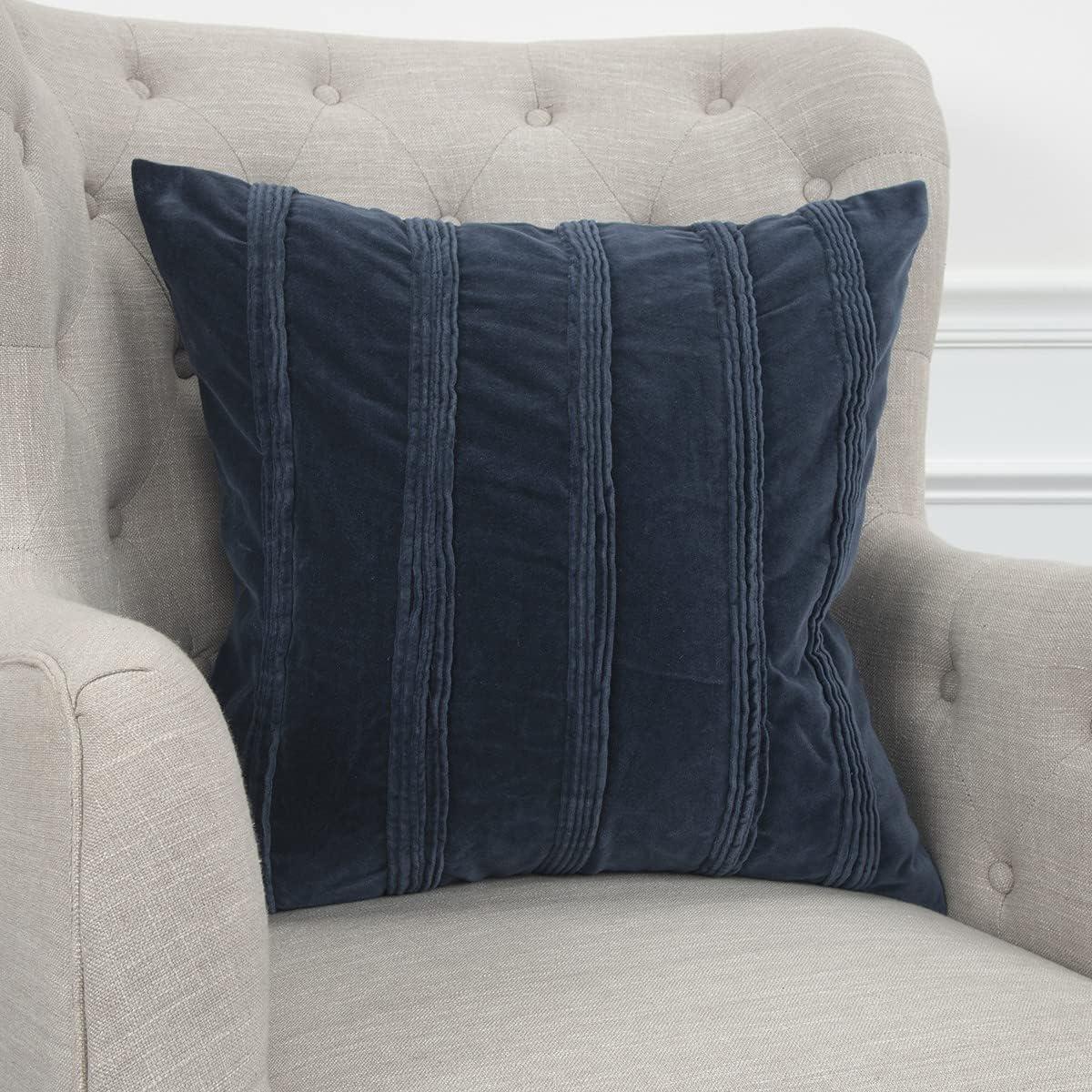 Navy Cotton Velvet Textural Striped Square Throw Pillow