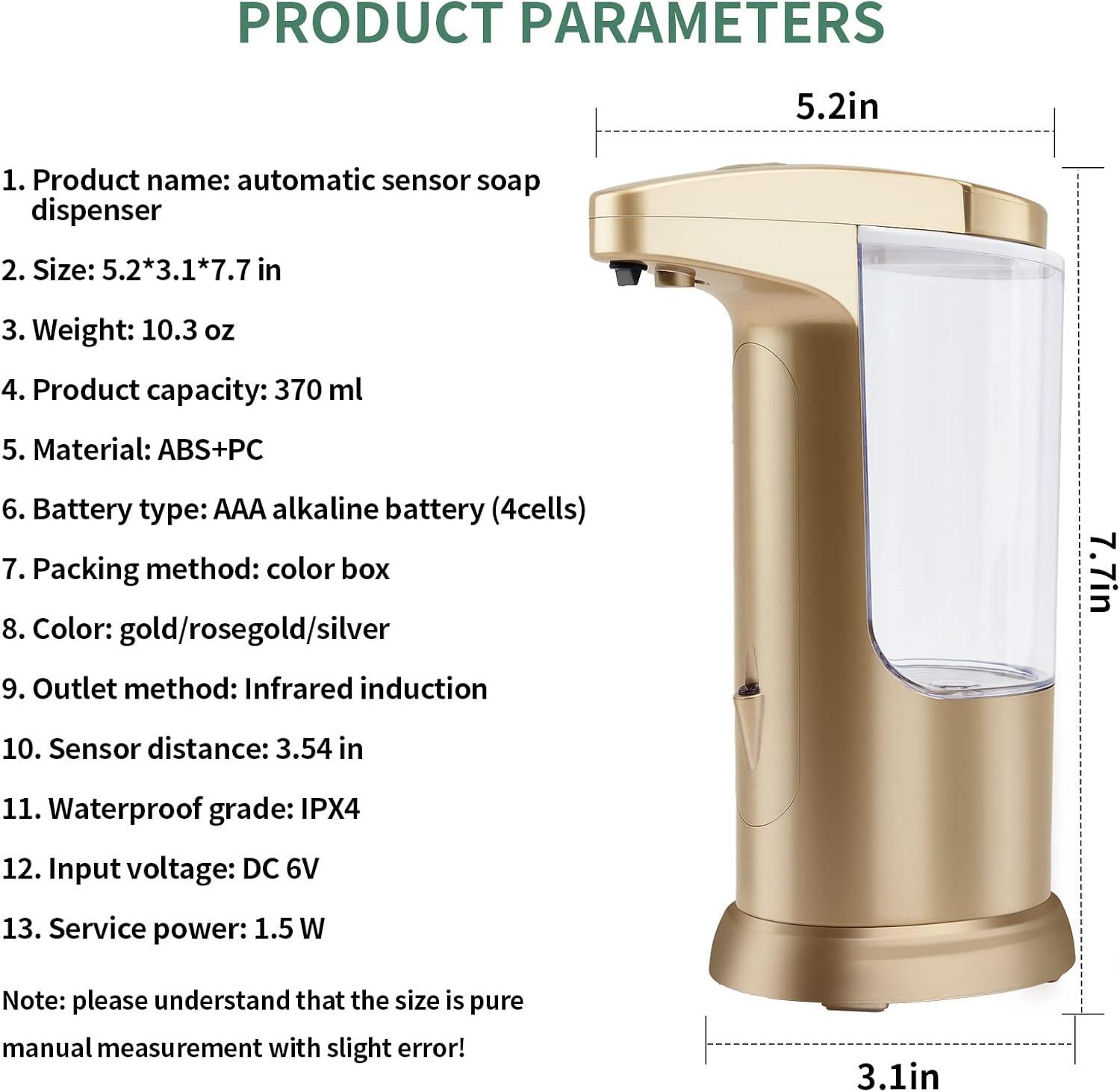 Automatic Soap Dispenser Touchless Sensor - Electric Liquid Soap Dispenser Hand Free with Adjustable Volume Switches for Kitchen Bathroom Countertop Shower Hotel C45