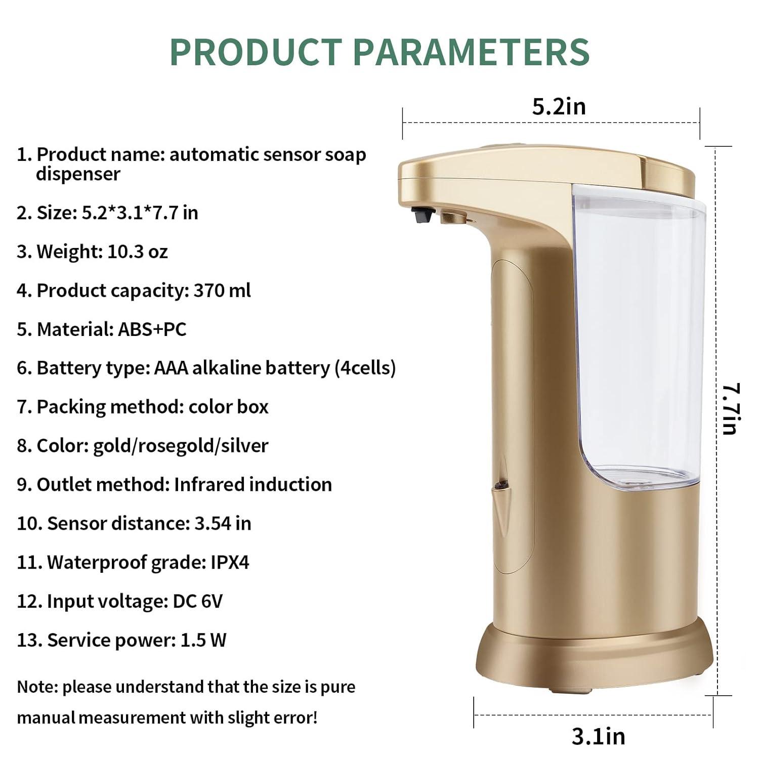 Automatic Soap Dispenser Touchless Sensor - Electric Liquid Soap Dispenser Hand Free with Adjustable Volume Switches for Kitchen Bathroom Countertop Shower Hotel C45