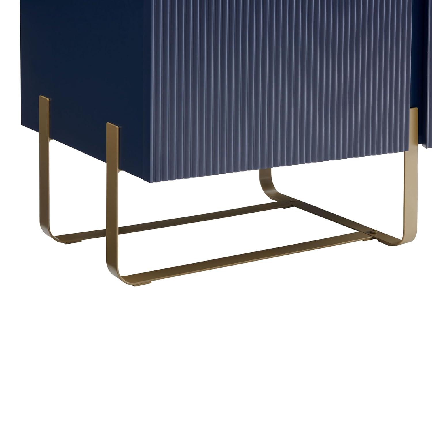 Denhour DH BASIC Modern 60-inch 3-Door Storage TV Stand by  Indigo Blue/Gold