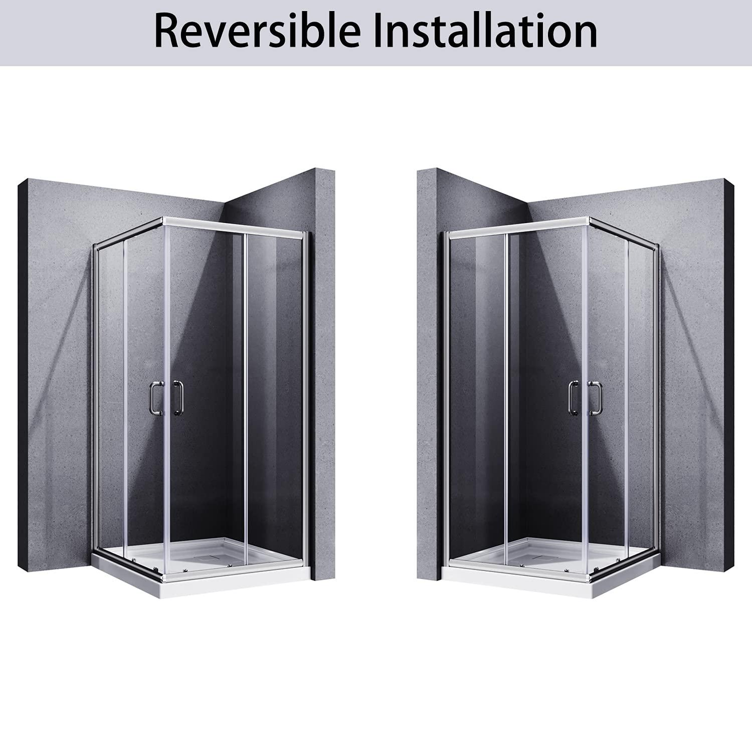 ELEGANT Corner Shower Enclosure Sliding Door 34'' D x 34'' W x 72'' H Double Sliding Shower Doors 1/4 in.Clear Glass French Corner Enclosure,Brushed Nickel (Shower Base No Included)