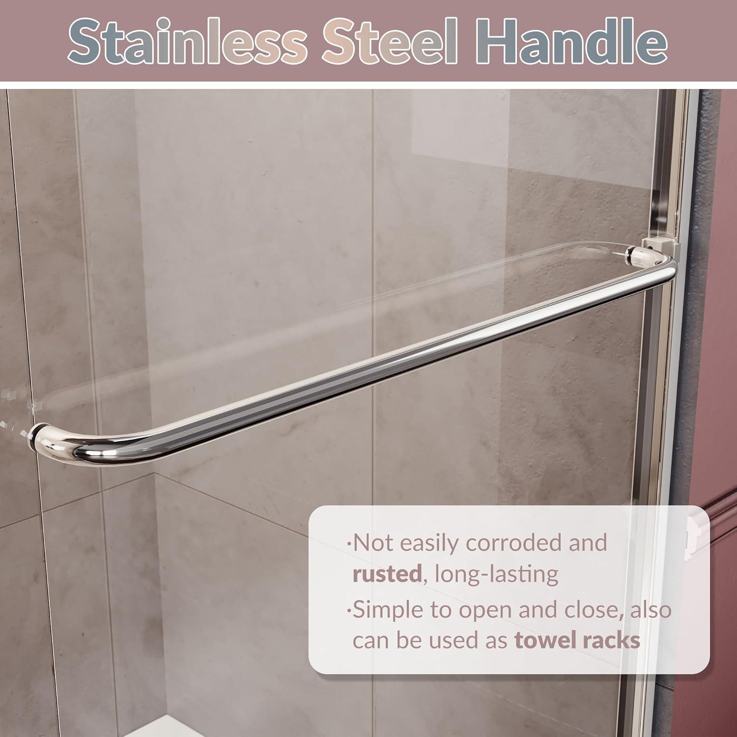 ELEGANT Shower Doors 46.5-48" W x 72 in. H, Semi-Frameless Bypass Sliding Shower Door, 1/4 in. Clear Glass Shower Enclosure, Chrome Finish