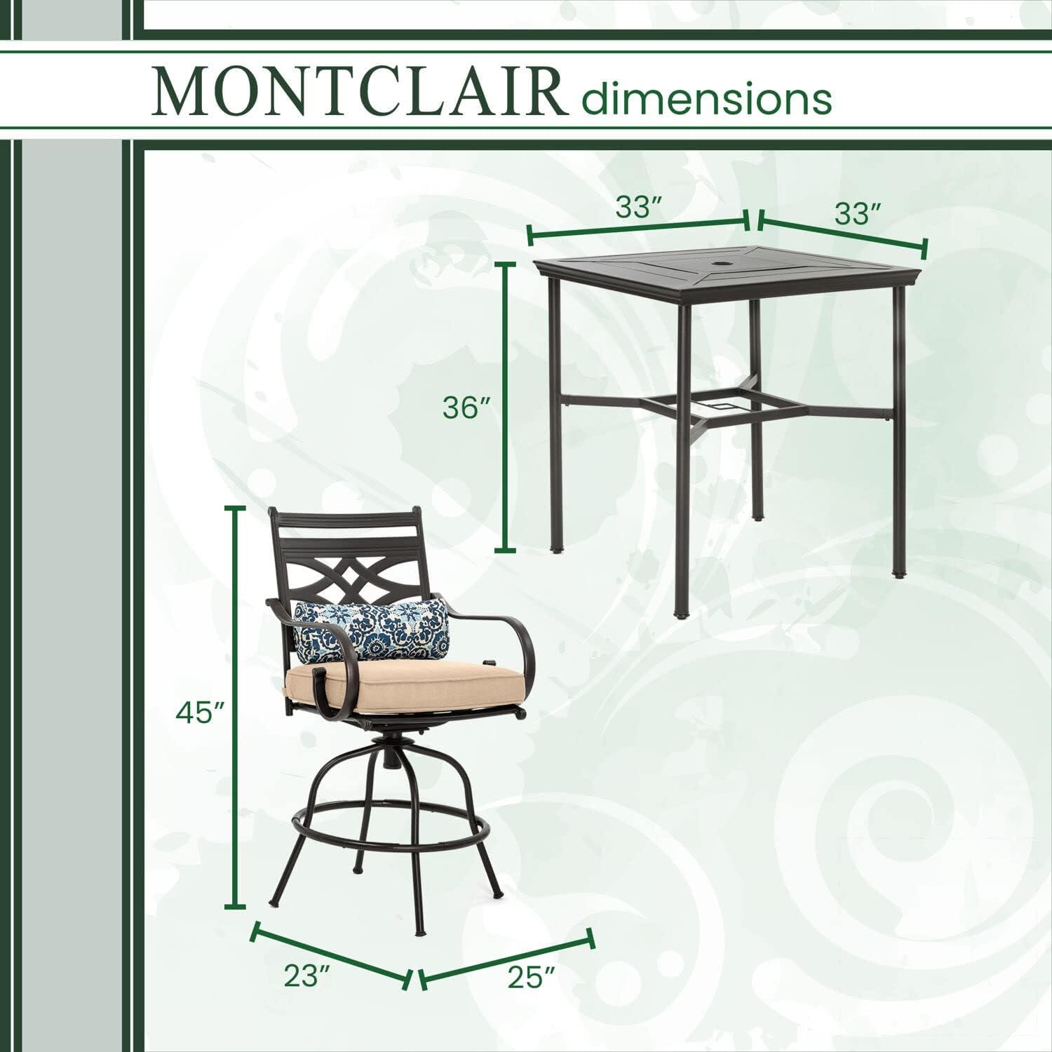 Hanover Montclair 3 Pcs Steel Outdoor High-Dining Set, Tan