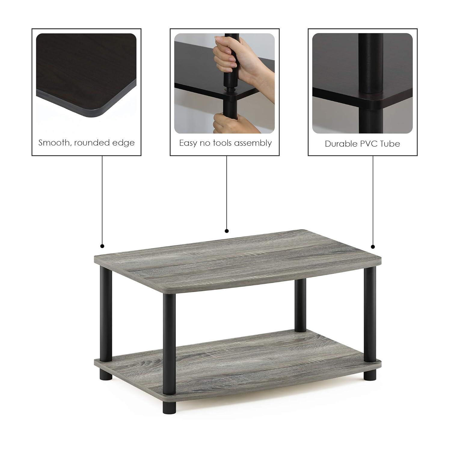 Furinno Industrial No Tools Elevated TV Stands with 2-tier Open Storage Shelves TV Console for TVs up to 25 inch Oak Grey/Black