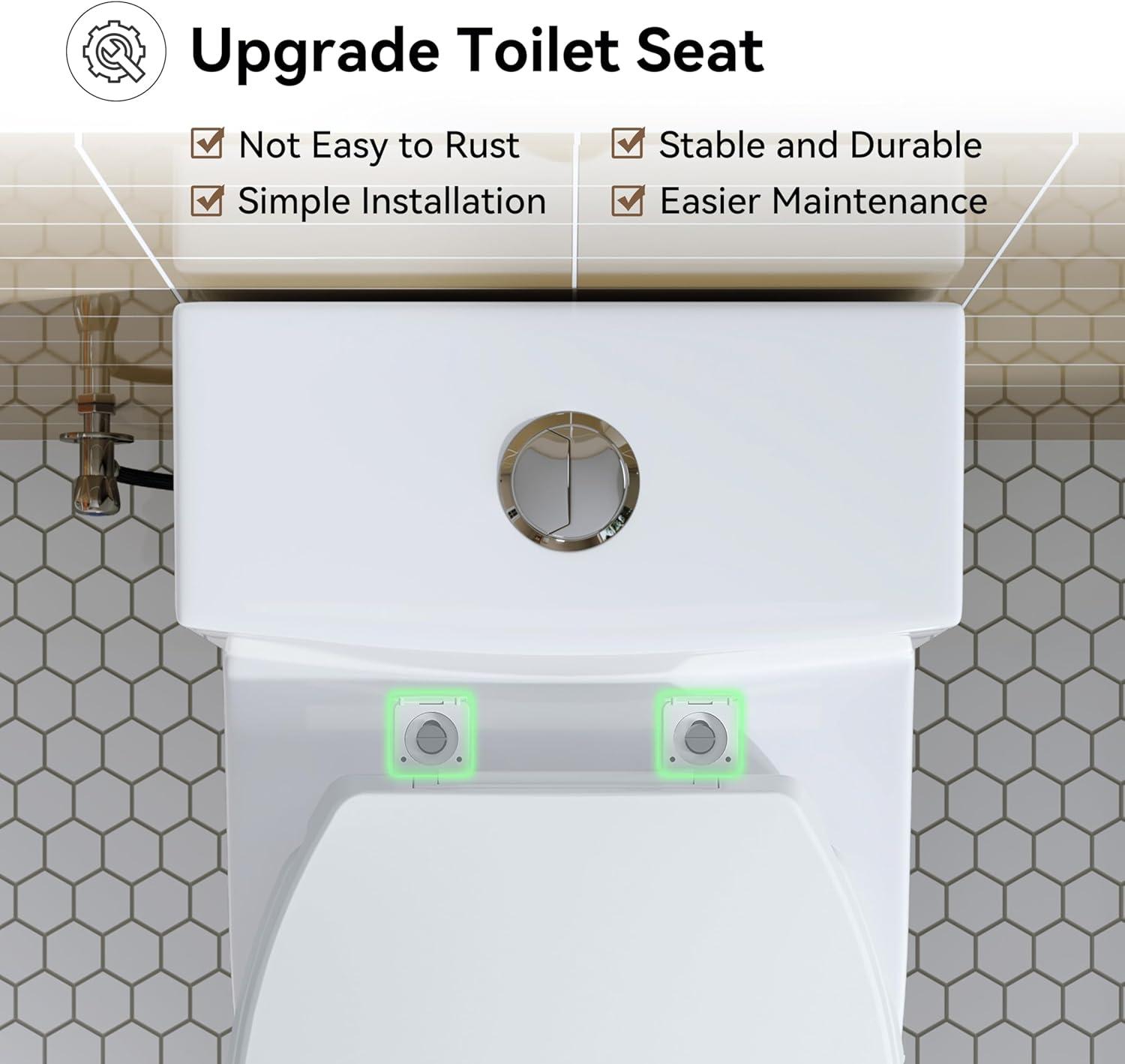 HOROW T0338W One Piece Toilet 10" Rough-in, Elongated Toilet with Comfortable Seat Height, ADA Chair Height 17.3", Dual Flush 0.8/1.28 GPF & MAP 1000g, Standard White Toilet Bowl, Space Saver Design