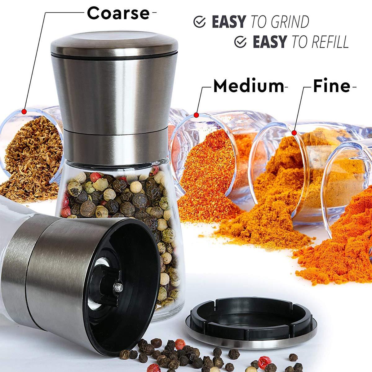 Stainless Steel and Glass Manual Salt & Pepper Grinder Set