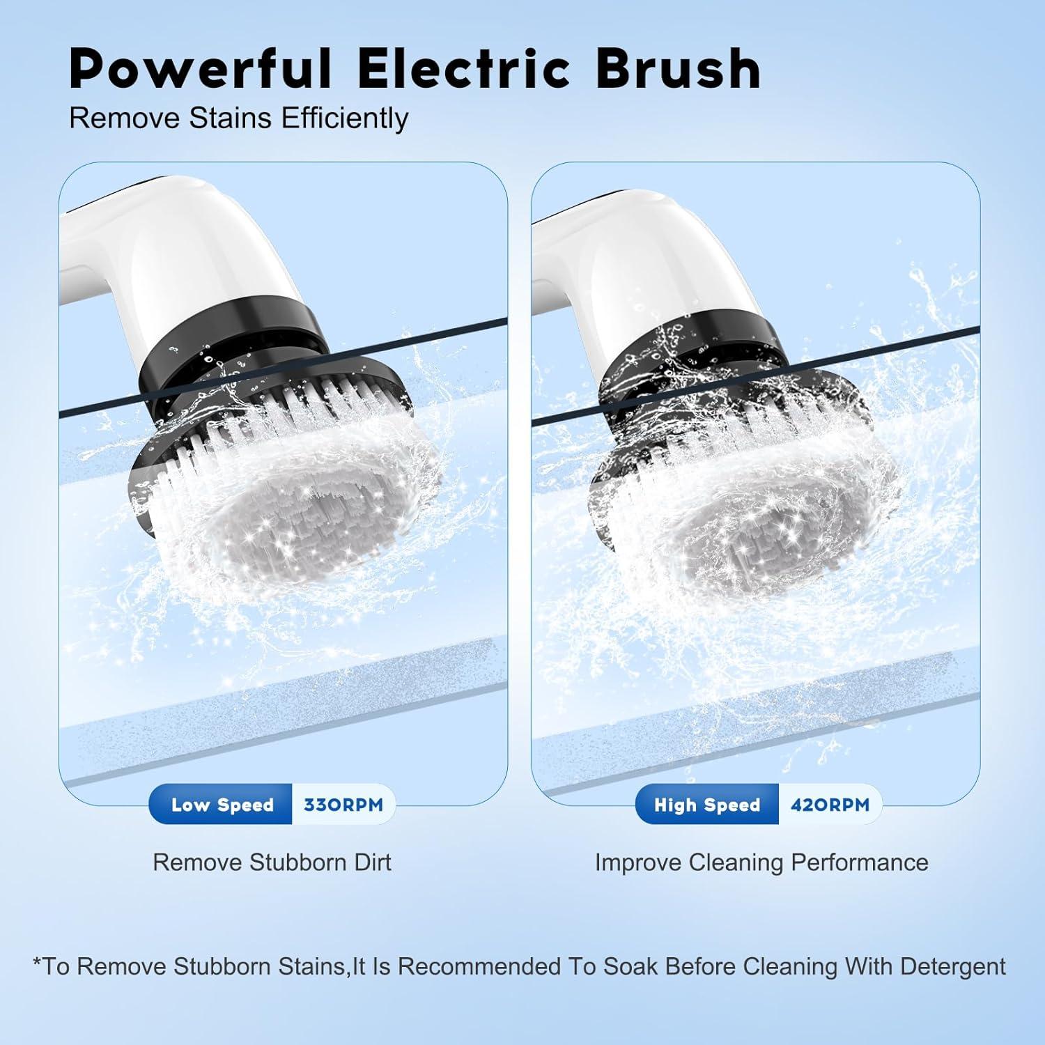 Electric Spin Scrubber with Dual Speed Cordless Cleaning Brush, IPX7 Waterproof Bathroom Scrubber, USB-C Charging, Retractable Handle Shower Scrubber & 3 Brush Head for Bathtub Tile Floor