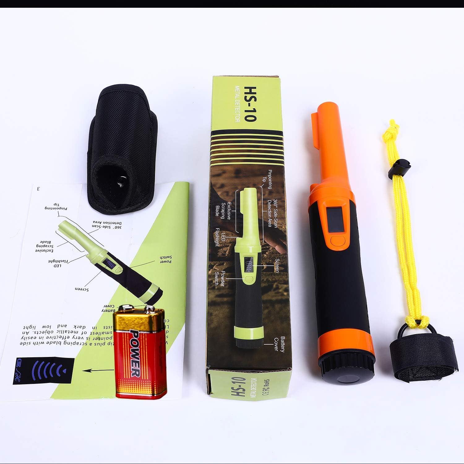 LCD Display Fully Waterproof Pinpoint Metal Detector Pinpointer - (Three Mode) 360°Search Treasure Pinpointing Finder Probe with Belt Holster Accessories for Adults and Kids,Hs10 Orange Color