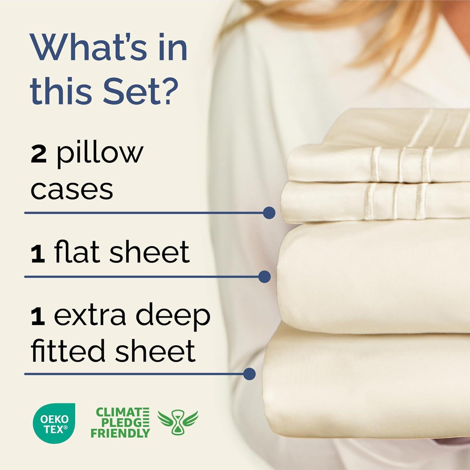 CGK Linens 4 Piece Extra Deep Pocket Microfiber Sheet Set in Off White, Size Queen