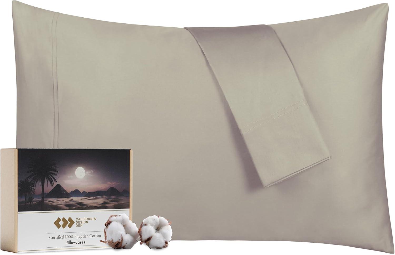 California Design Den 100% Cotton Pillow Cases Standard Size Set of 2, Sateen Weave, Cooling Pillow Cases for Standard / Queen Size Pillows, Beige