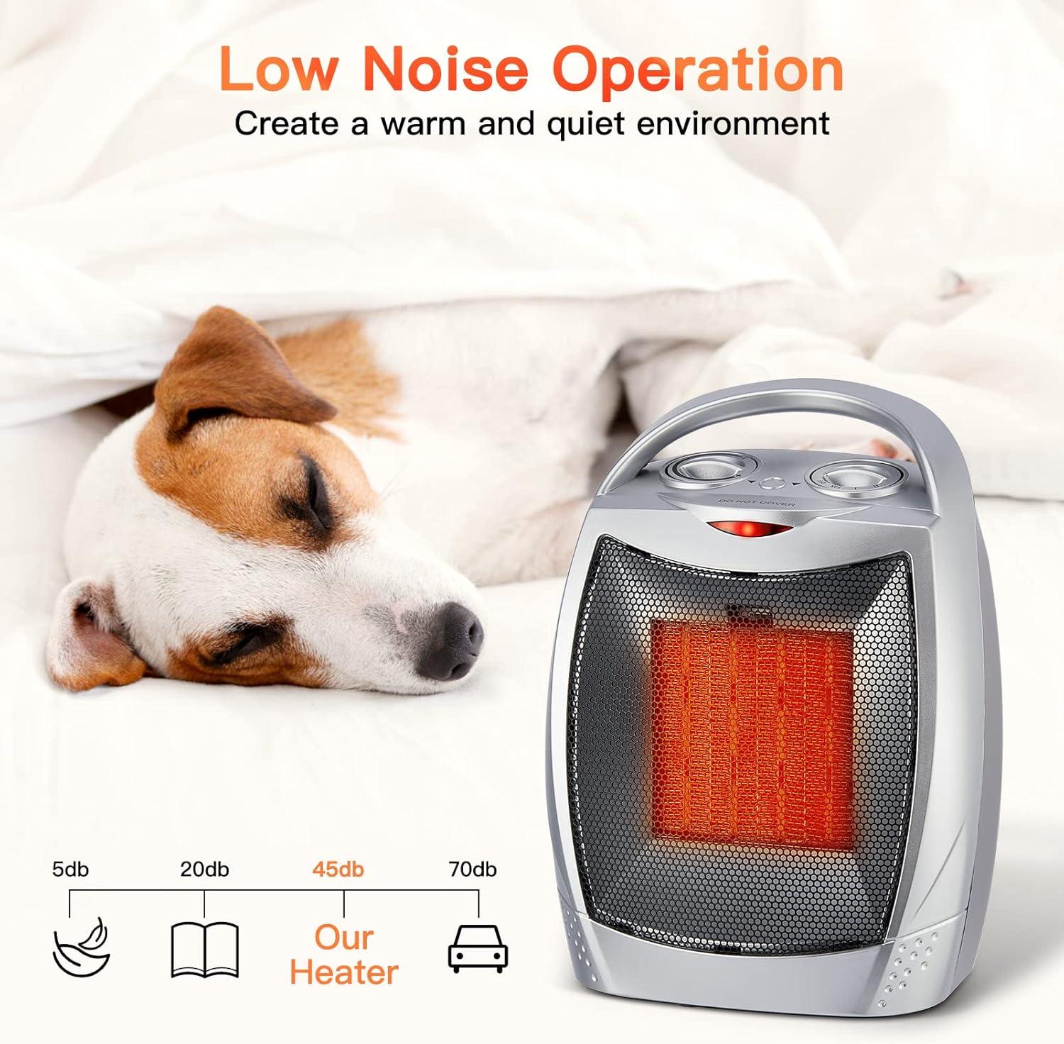 Silver Portable Electric Ceramic Space Heater with Thermostat