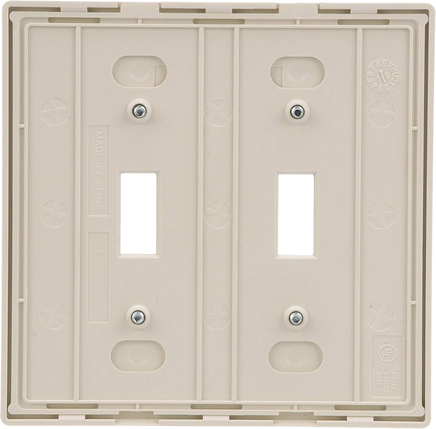Light Almond Polycarbonate 2-Gang Screwless Toggle Switch Wall Plate