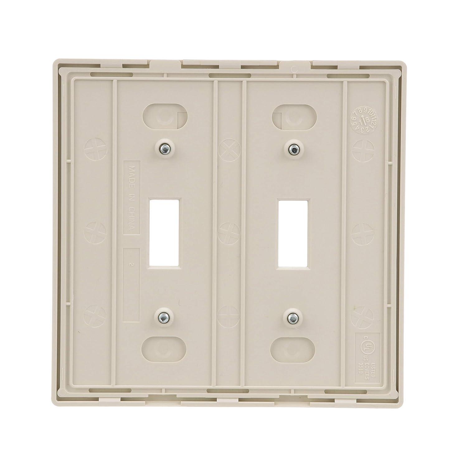 Light Almond Polycarbonate 2-Gang Screwless Toggle Switch Wall Plate
