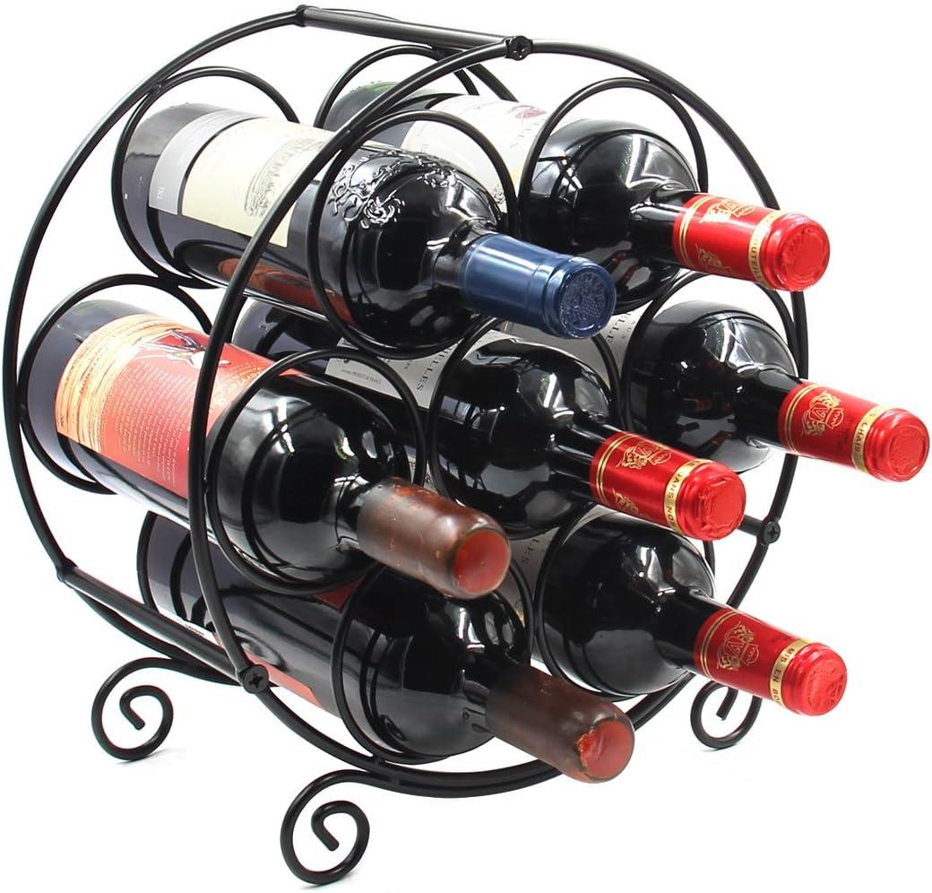 Black Metal Circular 7-Bottle Countertop Wine Rack